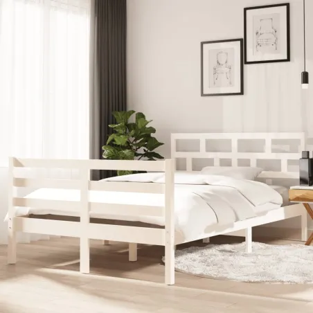 Cadre de lit sans matelas blanc bois massif 120x200 cm