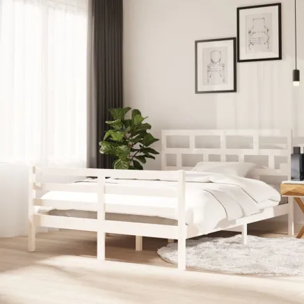 Cadre de lit sans matelas blanc bois massif 140x200 cm