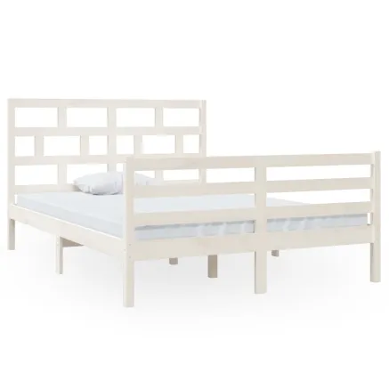 Cadre de lit sans matelas blanc bois massif 140x200 cm 2