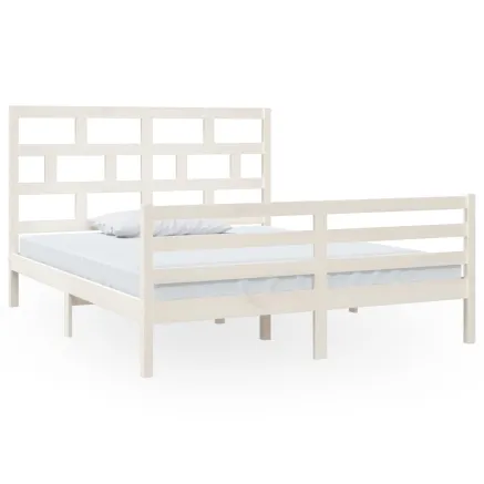 Cadre de lit sans matelas blanc bois massif 160x200 cm 2
