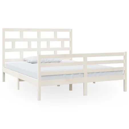 Cadre de lit sans matelas blanc bois massif 160x200 cm