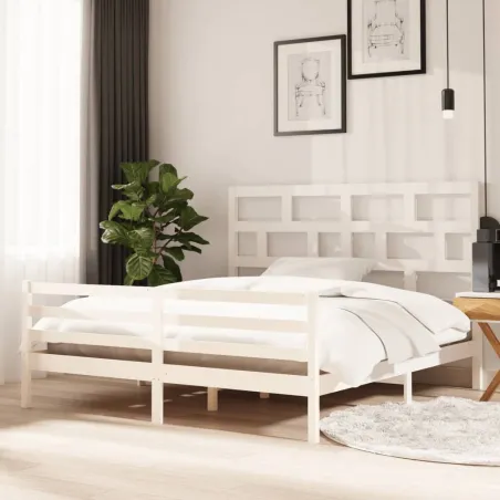 Cadre de lit sans matelas blanc bois massif