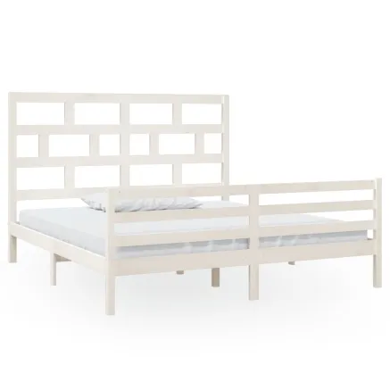 Cadre de lit sans matelas blanc bois massif 2
