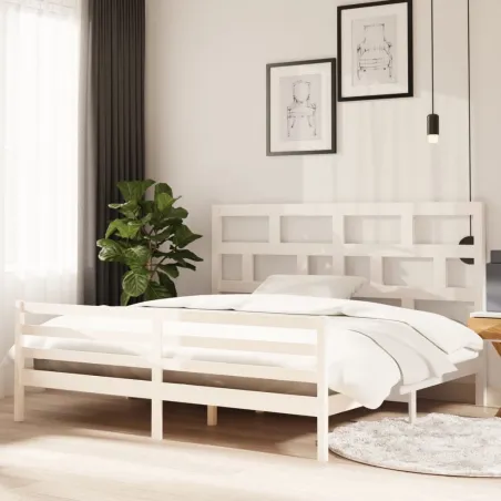 Cadre de lit sans matelas blanc bois massif 200x200 cm