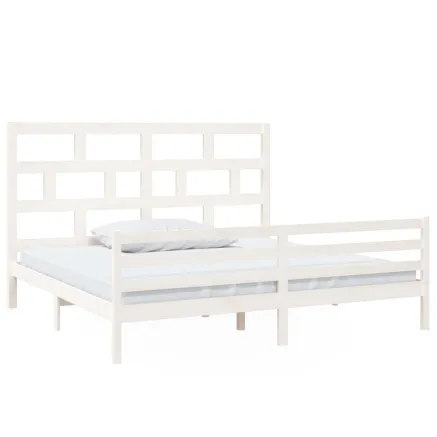 Cadre de lit sans matelas blanc bois massif 200x200 cm 2