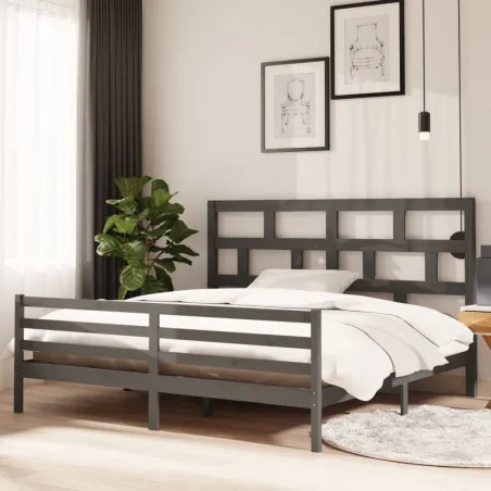 Cadre de lit sans matelas gris bois massif 200x200 cm