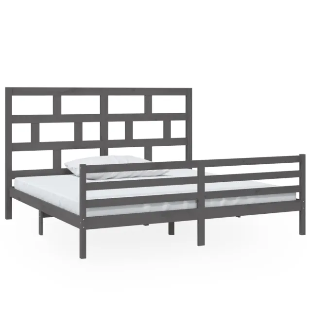 Cadre de lit sans matelas gris bois massif 200x200 cm