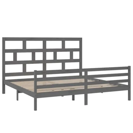 Cadre de lit sans matelas gris bois massif 200x200 cm