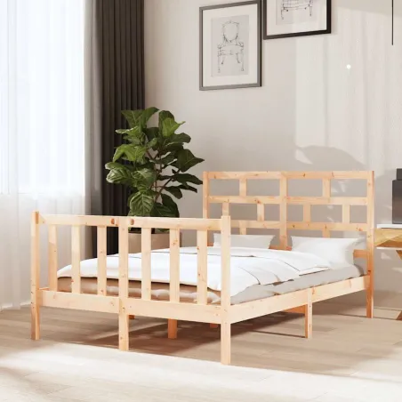Cadre de lit sans matelas bois massif 140x190 cm