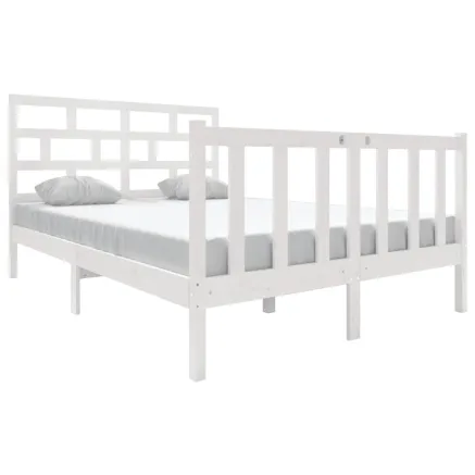 Cadre de lit sans matelas blanc bois massif 140x190 cm 2