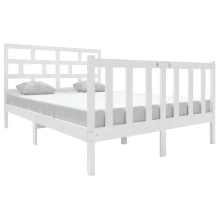 Cadre de lit sans matelas blanc bois massif 140x190 cm