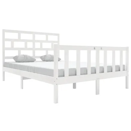 Cadre de lit sans matelas blanc bois massif 120x200 cm 2