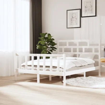 Cadre de lit sans matelas blanc bois massif 140x200 cm