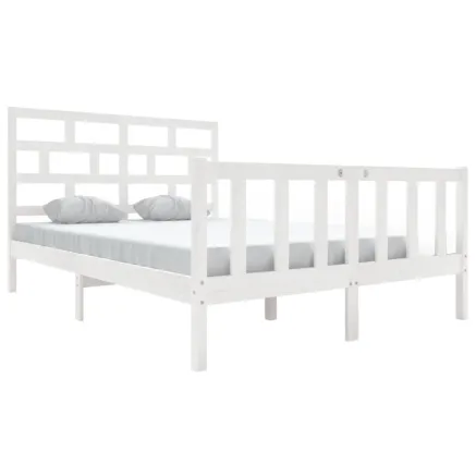Cadre de lit sans matelas blanc bois massif 140x200 cm 2