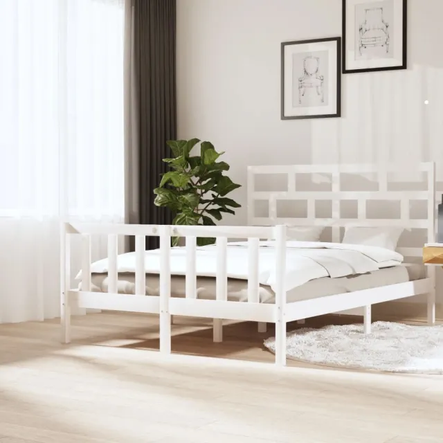 Cadre de lit sans matelas blanc bois massif 160x200 cm