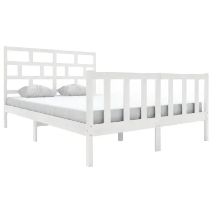 Cadre de lit sans matelas blanc bois massif 160x200 cm 2