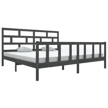 Cadre de lit sans matelas gris bois massif 200x200 cm 2
