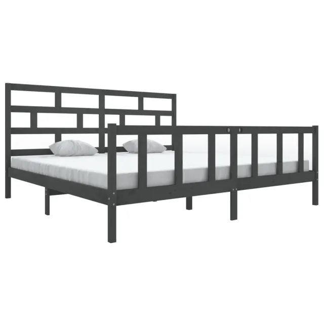 Cadre de lit sans matelas gris bois massif 200x200 cm