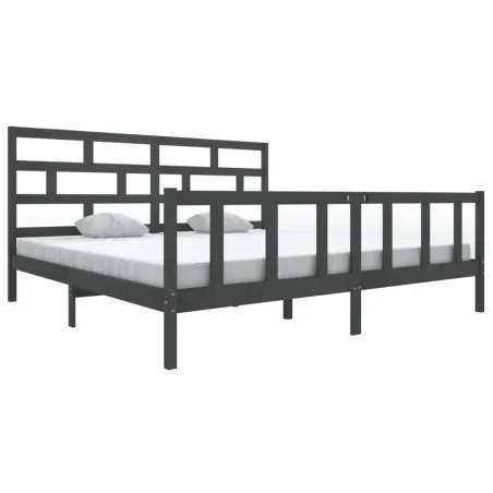 Cadre de lit sans matelas gris bois massif 200x200 cm
