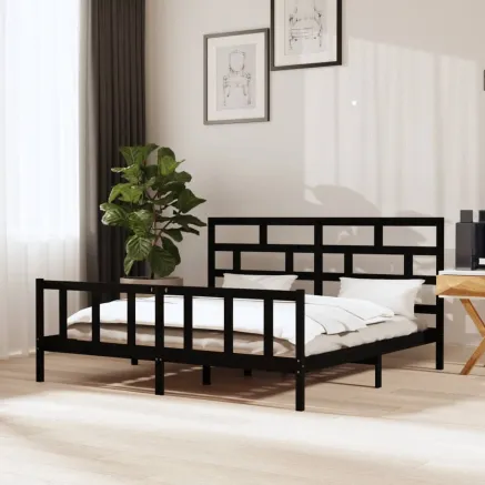 Cadre de lit sans matelas noir bois massif 200x200 cm