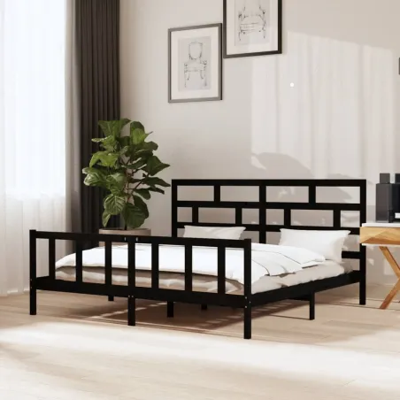 Cadre de lit sans matelas noir bois massif 200x200 cm