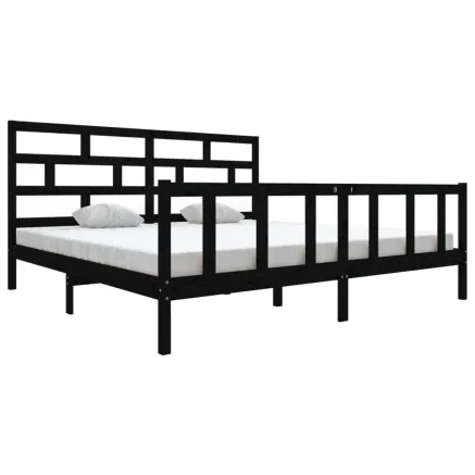 Cadre de lit sans matelas noir bois massif 200x200 cm 2