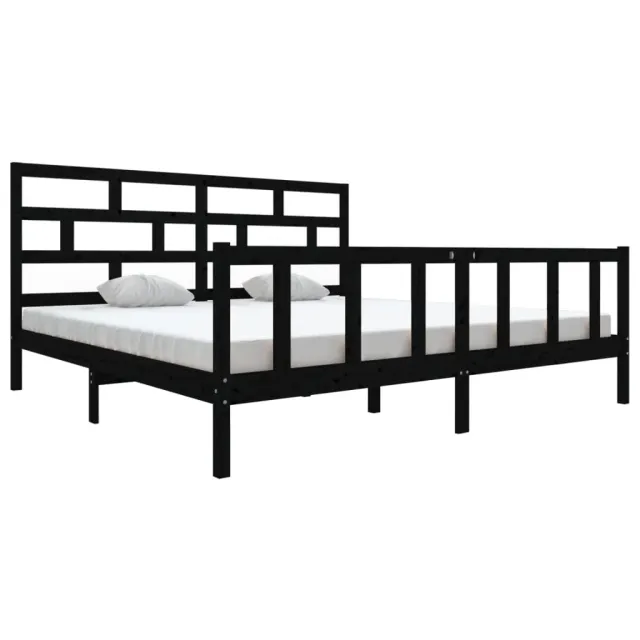 Cadre de lit sans matelas noir bois massif 200x200 cm
