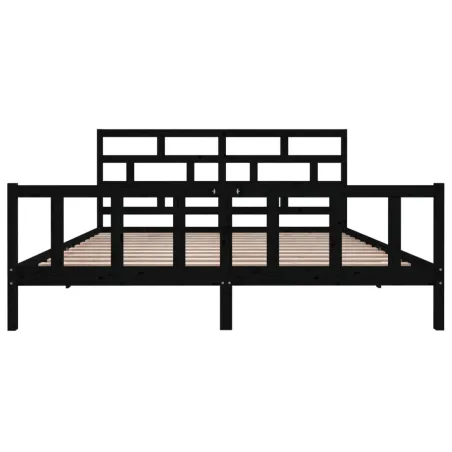 Cadre de lit sans matelas noir bois massif 200x200 cm