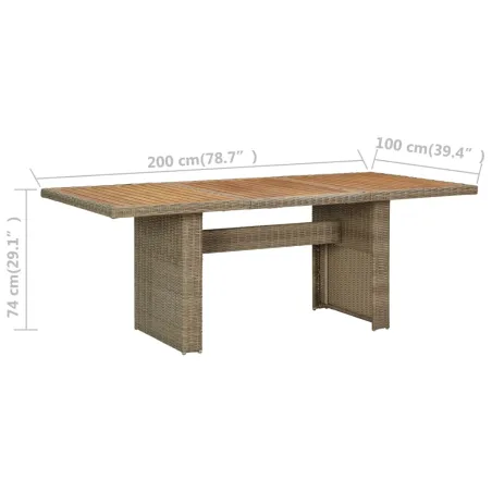 Table à manger de jardin Marron 200x100x74 cm Résine tressée