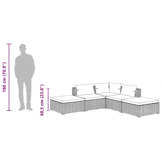 Salon de jardin 5 pcs avec coussins Résine tressée Noir