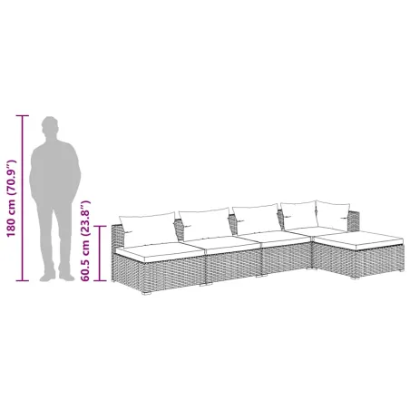 Salon de jardin 5 pcs avec coussins Résine tressée Noir