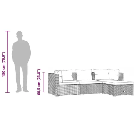 Salon de jardin 4 pcs avec coussins Résine tressée Noir