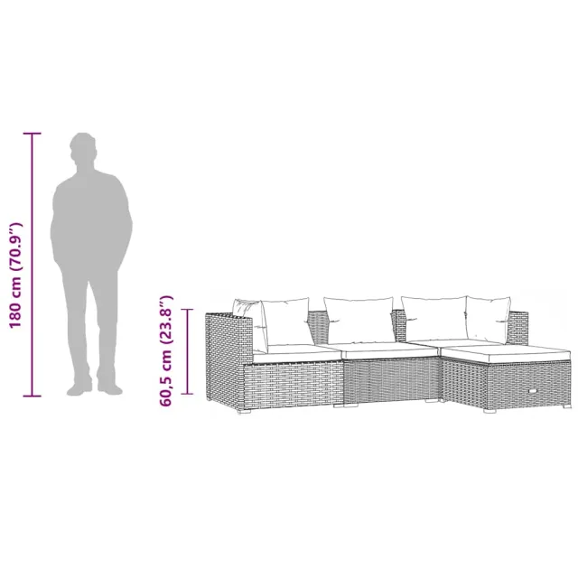 Salon de jardin 4 pcs avec coussins Résine tressée Marron