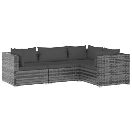 Salon de jardin 4 pcs avec coussins Résine tressée Gris 2
