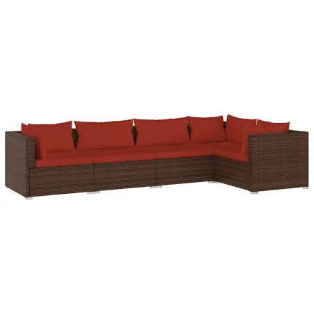 Salon de jardin 5 pcs avec coussins résine tressée marron