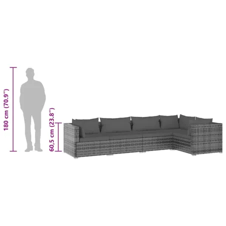 Salon de jardin 5 pcs avec coussins Résine tressée Gris