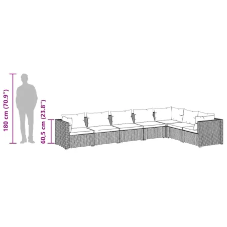 Salon de jardin 7 pcs avec coussins Résine tressée Marron