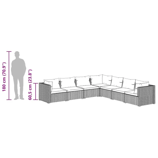 Salon de jardin 7 pcs avec coussins Résine tressée Marron