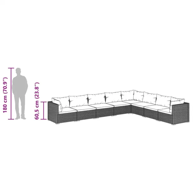 Salon de jardin 8 pcs avec coussins Résine tressée Marron