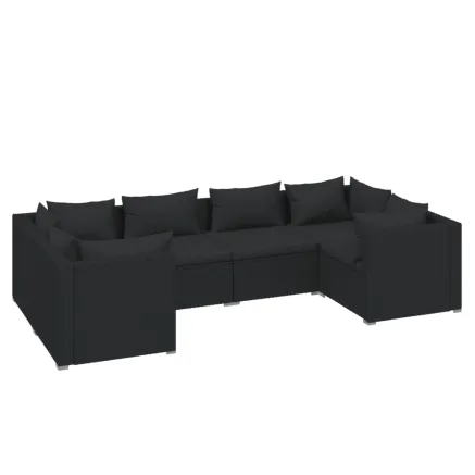 Salon de jardin 6 pcs avec coussins résine tressée noir 2
