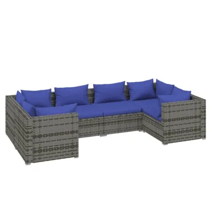 Salon de jardin 6 pcs avec coussins résine tressée gris 2
