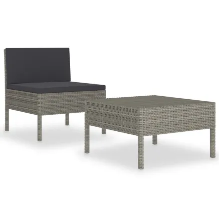 Salon de jardin 2 pcs avec coussins Résine tressée Gris 2