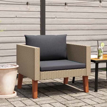 Canapé simple de jardin avec coussins Résine tressée Beige