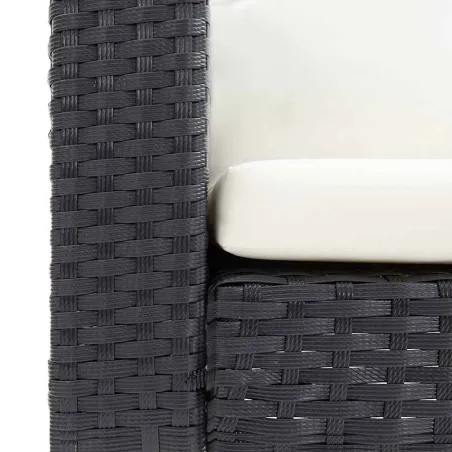 Canapé simple de jardin avec coussins Résine tressée Noir