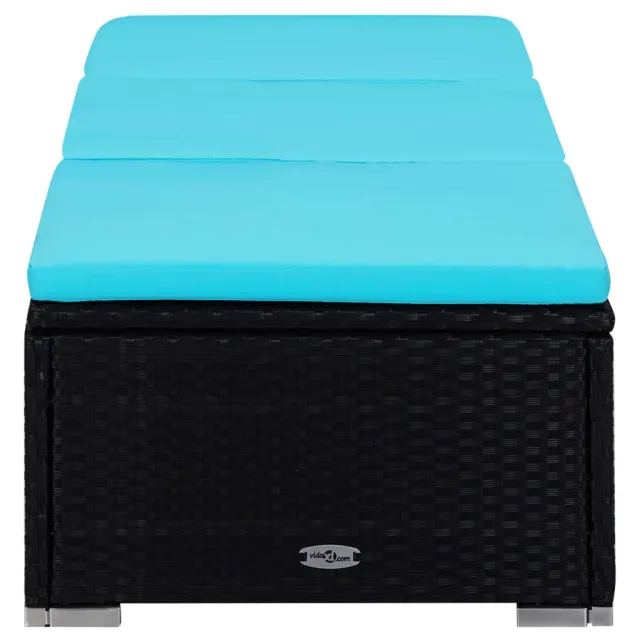 Chaise longue avec coussin et table à thé Résine tressée Bleu