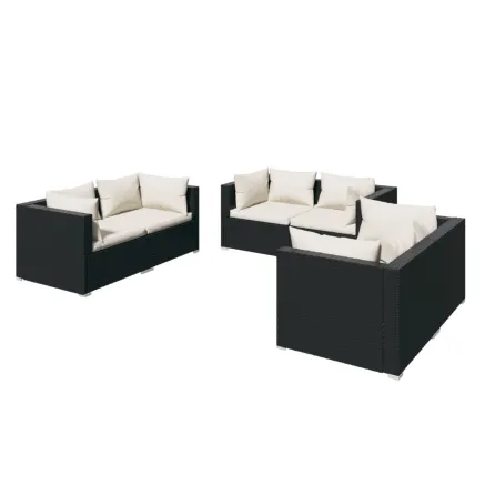 Salon de jardin 6 pcs avec coussins Résine tressée Noir 2
