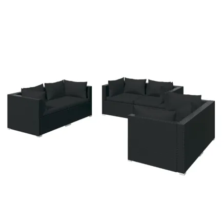 Salon de jardin 6 pcs avec coussins Résine tressée Noir 2