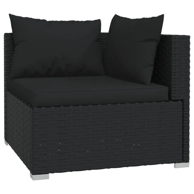 Salon de jardin 6 pcs avec coussins Résine tressée Noir