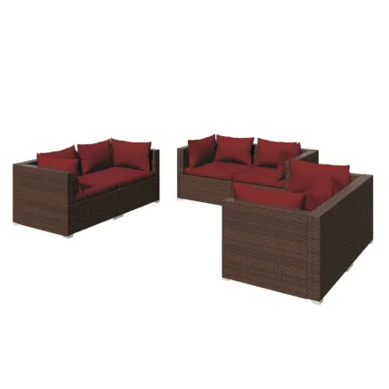 Salon de jardin 6 pcs avec coussins Résine tressée Marron 2