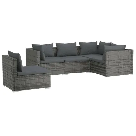 Salon de jardin 5 pcs avec coussins Résine tressée Gris 2